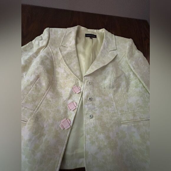 Isabel & Nina lime Green & Ivory Brocade Jacket floral blazer Womens 14 preppy - Picture 14 of 16
